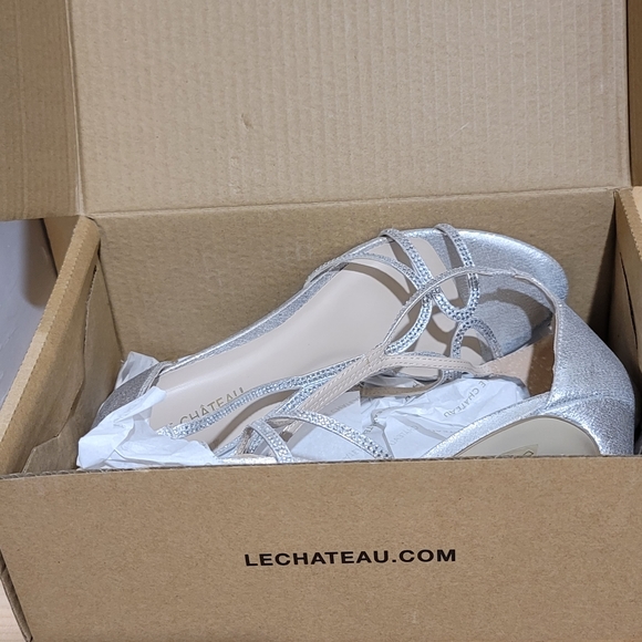 Metallic Le Chateau Silver Strappy Jewel Heels Size 40 - Picture 2 of 7